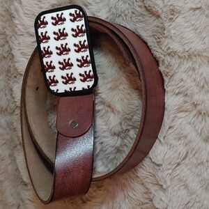 Superdry Unisex Brown leather Belt With Gryphon Belt Buckle